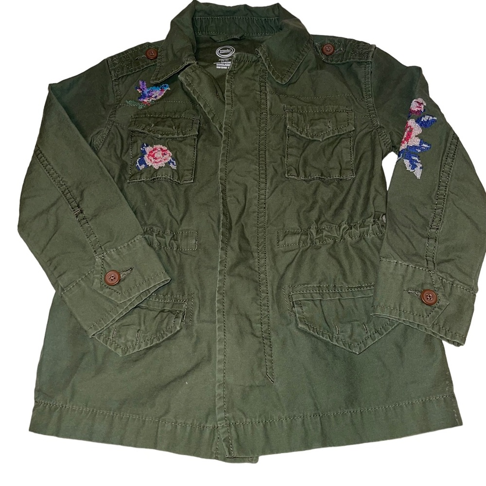 Wonder Nation Little Girl Utility Jacket Embroidered Details Army Green 4/5 XS